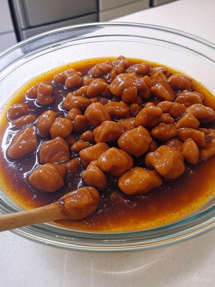 準備冬菇蒸雞醃料，將雞肉拌入蠔油、生抽等醬汁，醃製15分鐘，家傭或菲傭可協助攪拌。