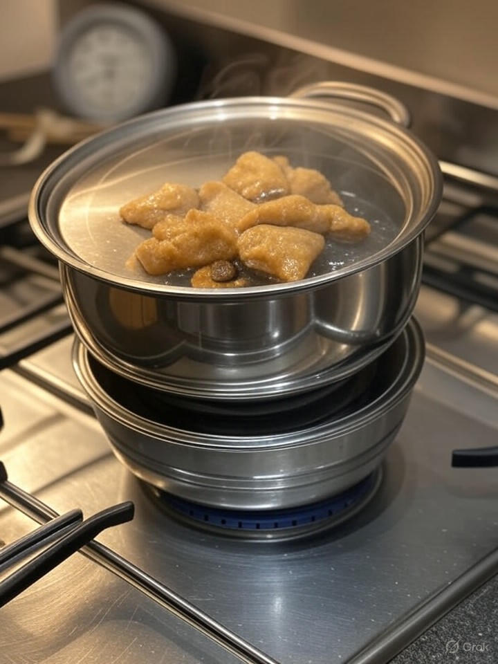 冬菇蒸雞烹飪步驟：將蒸鍋加水燒開，放入蒸盤，蓋鍋中火蒸20-25分鐘，檢查雞肉熟透，菲傭監控時間。
